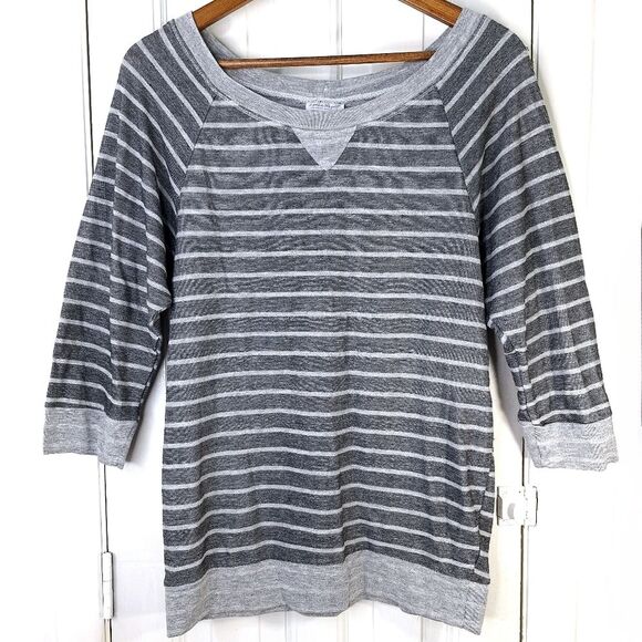 A Pea in the Pod Striped Gray Scoop Neck Sweat Shirt Sz M - Picture 2 of 11
